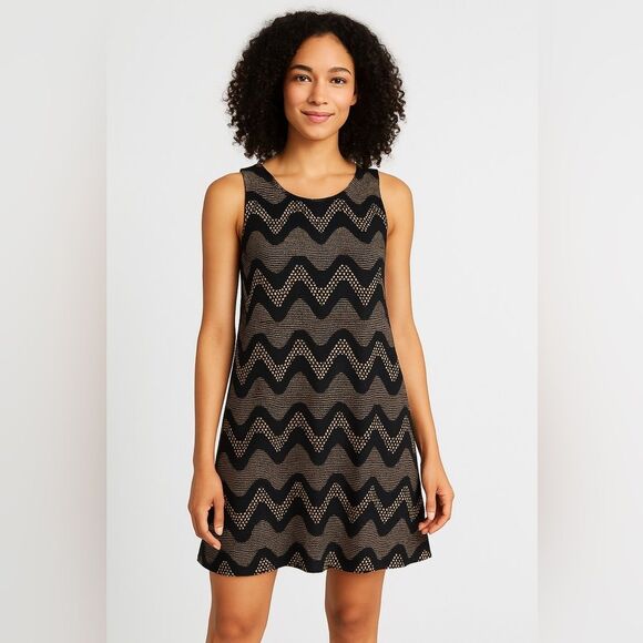 EVERLY ANTHROPOLOGIE Swing Dress Sz Medium Black Mesh Lace A-Line Mod Twee Retro - Picture 1 of 8